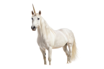 Majestic unicorn standing gracefully with ethereal mane and horn for imaginative storytelling and design projects