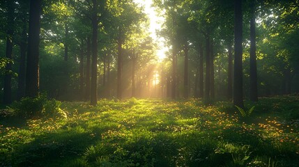 Obraz premium Sunlit Forest Path at Dawn