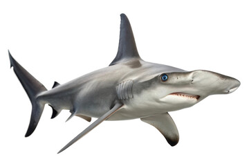 Fototapeta premium Hammerhead shark swimming in ocean waters showcasing its unique head structure and predatory agility for marine enthusiasts