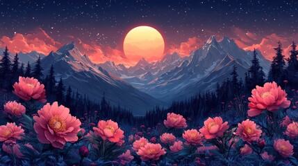 Night, a mountain range in the background