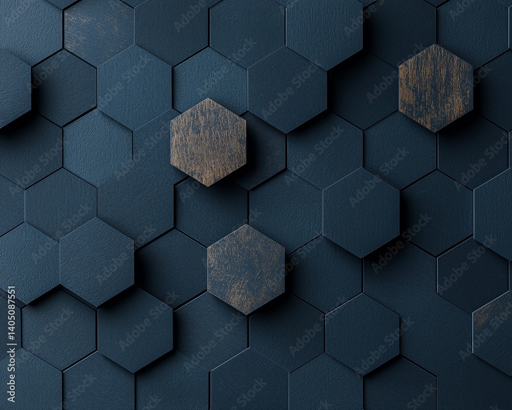 Poster Abstract hexagonal pattern in dark blue and brown