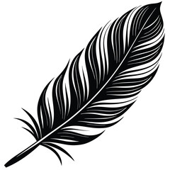 Black and White Feather Illustration: Detailed Vector Graphic of a Bird Feather, Elegant Design Element for Art and Crafts Projects