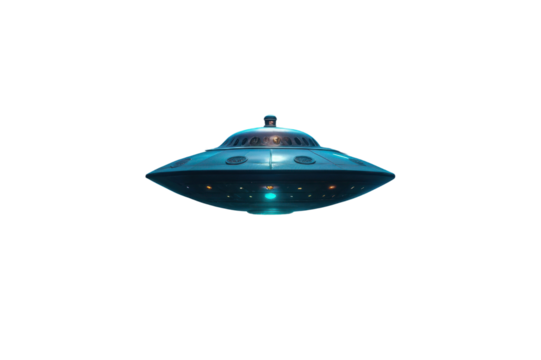 Science fiction concept of a futuristic UFO flying in the night sky for imaginative storytelling and creative design purposes