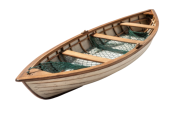 Wooden fishing boat designed for calm waters, suitable for recreational outings and fishing trips