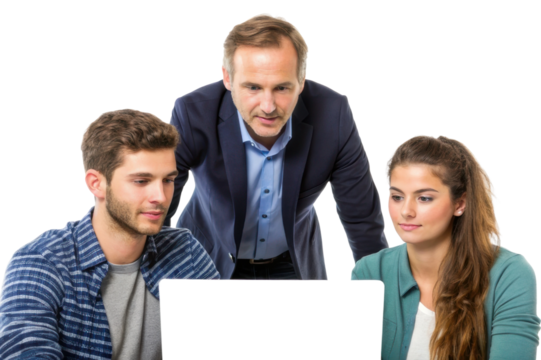 Collaboration in a modern workplace with team members engaged in discussion and problem solving