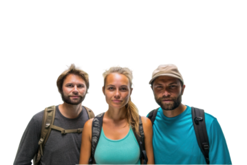 Outdoor adventure group ready for exploration and teamwork in nature during a hiking trip