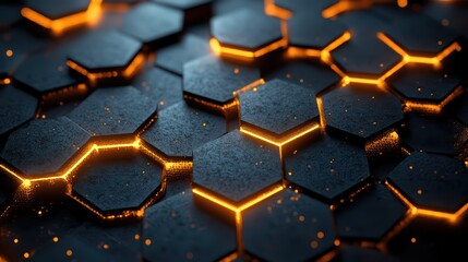Overlapping black hexagons with glowing edges
