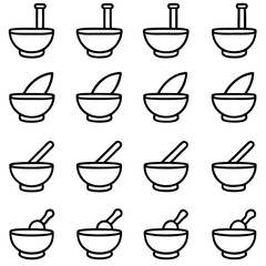 Mortar and Pestle Icons Vector Design for Apothecary Tools