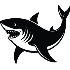 Blue cartoon shark vector illustration, isolated marine predator