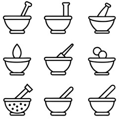 Mortar and Pestle Icons Vector Design for Apothecary Tools