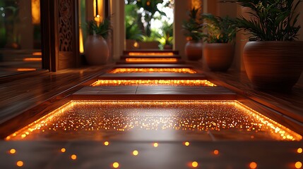 Obraz premium Stylish bedroom with led light indoor plants and paintings high resolution images