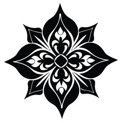 Elegant Black and White Floral Mandala Vector Art | Decorative Ornament, Lotus Flower Design, Intricate Pattern, Tattoo Inspiration