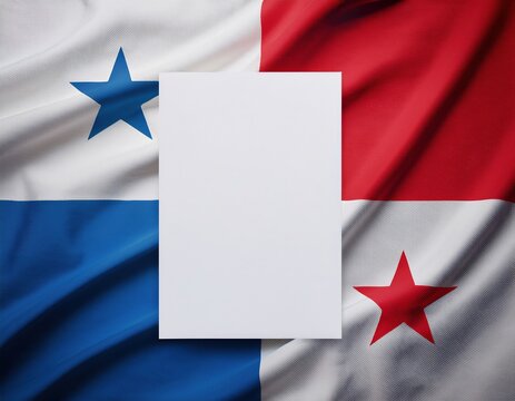Blank white paper on vibrant panama flag with red and blue stars