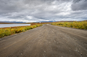 Two Moose Lake and the Dempster Highway in Tombstone Territorial Park, Yukon, Canada