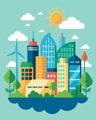 Obraz premium An ecofriendly cityscape with buildings designed for maximum natural lighting and ventilation reducing energy consumption and promoting a healthier indoor environment.. Vector illustration