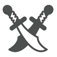 Crossed swords solid icon, arabian desert concept. Vector graphics. Warrior blades, antique weapon sign on white background, glyph style icon for mobile or web design.