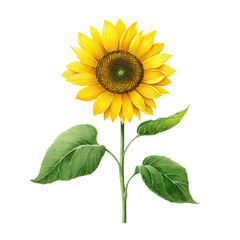 Naklejka premium Watercolor illustration of a sunflower with leaves on a white background. Botanical illustration.