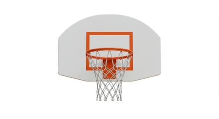 Basketball Hoop with Net and Backboard on White Background