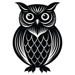 Cartoon owl on a branch with big eyes, brown feathers, and a wise expression, designed as a cute animal illustration on a white background, symbolizing nature and wildlife