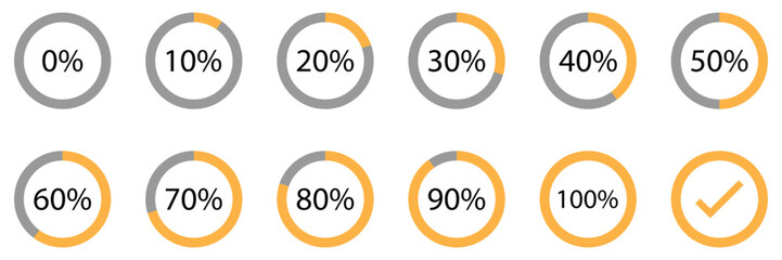Circle loading or circle progress collection. Set of circle percentage diagrams for infographics 0,10, 20, 30, 40, 50, 60, 70, 80, 90, 100 percent in black and of Vector.