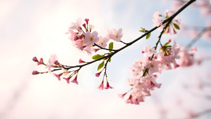 Obraz premium Delicate Spring Blossoms Pink Cherry Tree Branch in Soft Light