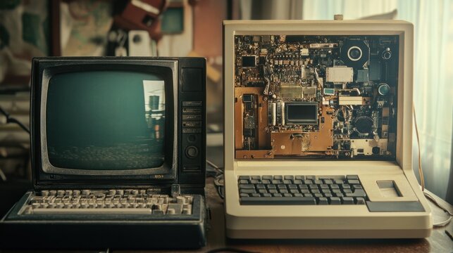 Vintage computers side-by-side, showing outdated technology