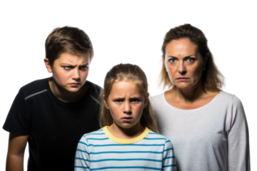 Family members expressing strong emotions together showcasing feelings of anger and frustration in a domestic setting