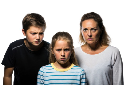Family members expressing strong emotions together showcasing feelings of anger and frustration in a domestic setting