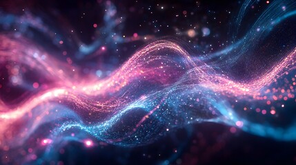 Fototapeta premium Celestial Symphony: Abstract artistic representation of vibrant nebulas. A cosmic dance of colorful particles and swirling energy across a dark, expansive backdrop.