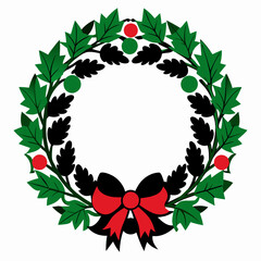 Fototapeta premium Elegant Christmas Wreath Silhouette: Festive Holiday Decoration Design Element bow pine xmas icon 
