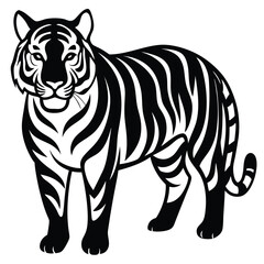 Isolated zebra and white tiger cartoon vector illustrations depict wild striped mammals