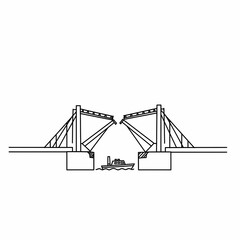 Bascule Bridge Open for Vessel Passage Engineering Illustration