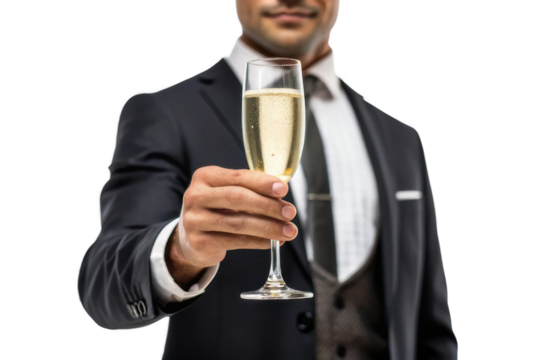 Elegant man toasting with champagne in formal attire for celebration - Powered by Adobe