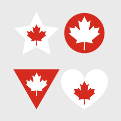 Canada Flag icon. Official vector Canadian flag icons set in the shape of heart, star and circle