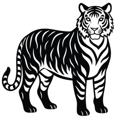 Wild striped tiger vector silhouette, isolated zoo animal illustration