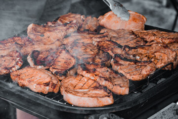Pork Chops on a sizzling BBQ 