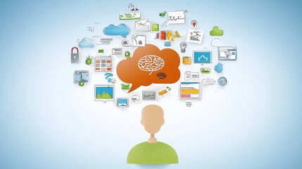 Digital transformation icons illustrating cloud computing concepts technology environment graphic visualization