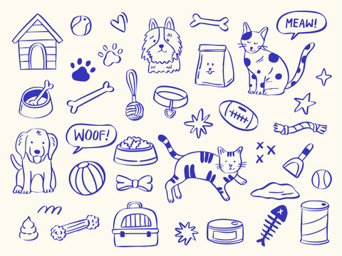 pet doodle illustration set