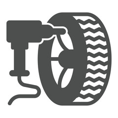 Electric screwdriver and car wheel solid icon, tires fitting concept. Vector graphics. Changing wheels, car service sign on white background, glyph style icon for mobile or web design.
