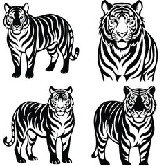 Striped tiger vector silhouette, wild mammal illustration