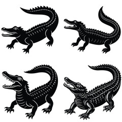 Isolated reptile silhouette with dragon-like tail on white