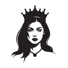 Beautiful face female long with crown of the head  silhouette White Background.
