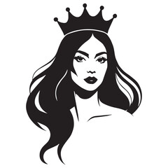 Beautiful face female long with crown of the head  silhouette White Background.