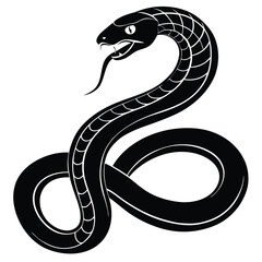 Cartoon vector illustration of a black snake, serpent design, cute and wild wildlife character, symbol of nature and danger