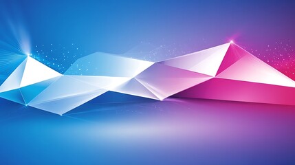 Abstract geometric shapes in vibrant blue, pink, and white.