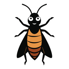 Cartoon illustration of a cute insect with wings and antenna, smiling.