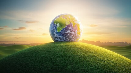 Global entrepreneur backpacking across europe nature landscape vibrant green hills bright sunrise