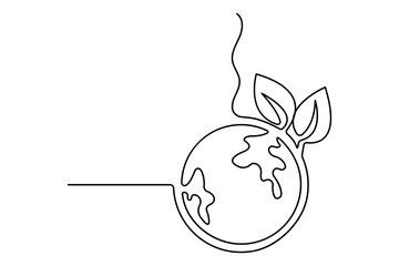 Earth globe continuous one line hand drawing of hand holding simple vector icon