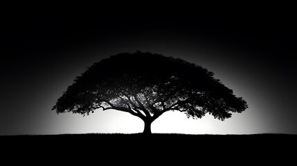 The silhouette of a tree in black and white, with dramatic lighting creating a striking contrast against the sky A perfect minimalist backdrop for creative design or text
