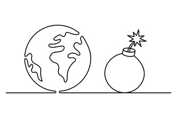Earth globe continuous one line hand drawing of hand holding simple vector icon